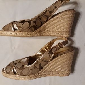 Coach Kara wedge size 11 Khaki with gold trimmings